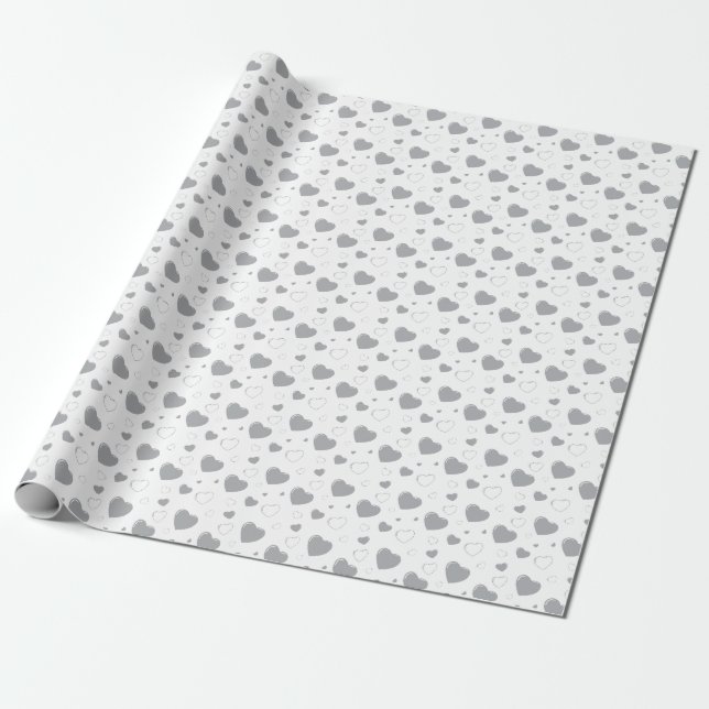 Grey glossy hearts cute romantic pattern  wrapping paper (Unrolled)