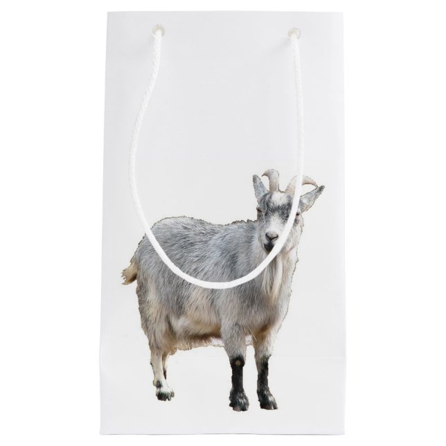 Grey Goat Farm Animal, Cute Nature Photography Small Gift Bag (Front)