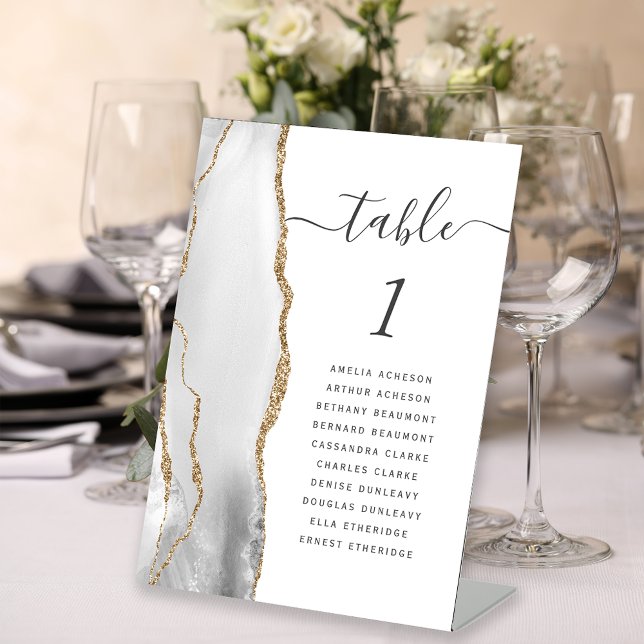 Grey Gold Agate Wedding Table Number Pedestal Sign (Creator Uploaded)
