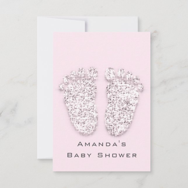 Grey Gold Baby Shower Feet Foot White Girl Pink Invitation (Back)