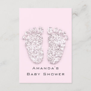 Grey Gold Baby Shower Feet Foot White Girl Pink Invitation