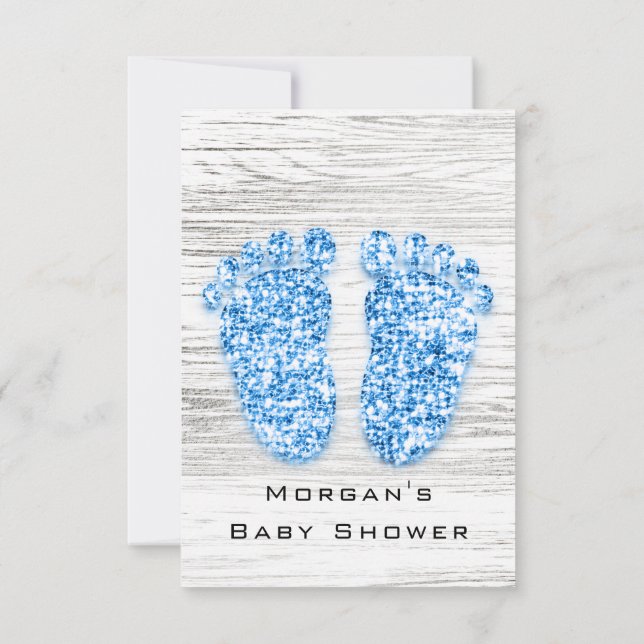 Grey Gold Baby Shower Feet Wood Rustic Boy Blue Invitation (Back)