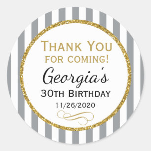 Grey Gold Birthday Thank You Coming Grey Favour Ta Classic Round Sticker