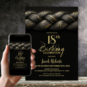 Grey Gold Braid 18th Birthday Party Invitation