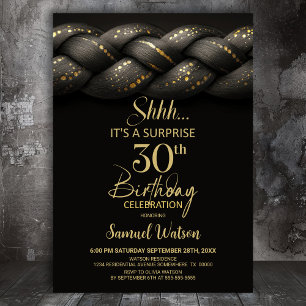 Grey Gold Braid Surprise 30th Birthday Party Invitation