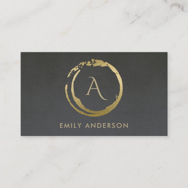 GREY GOLD BRUSH STROKE STAIN CIRCLE LOGO MONOGRAM BUSINESS CARD (Front)
