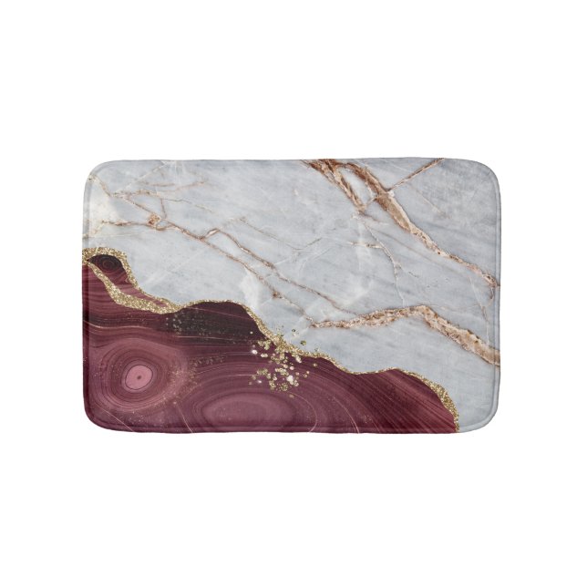 Grey Gold Burgundy Marble,Granite,Stone Texture  Bath Mat (Front)