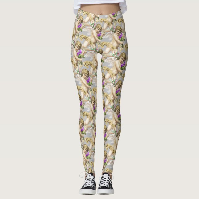 Grey Gold Cherubs Leggings (Front)