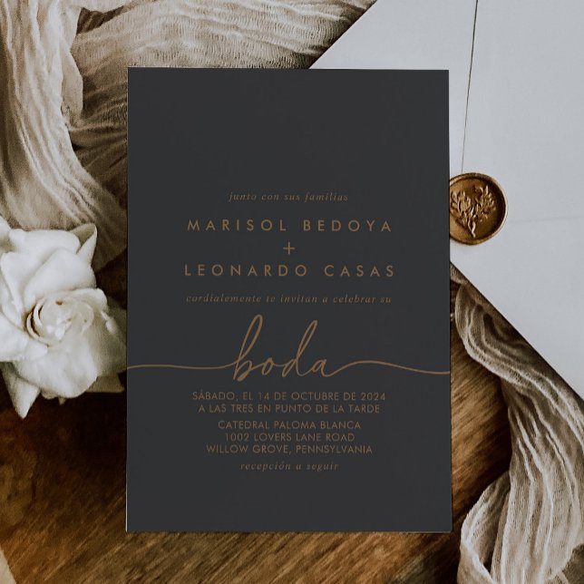 Grey Gold Classic Spanish Wedding Invitation (Creator Uploaded)