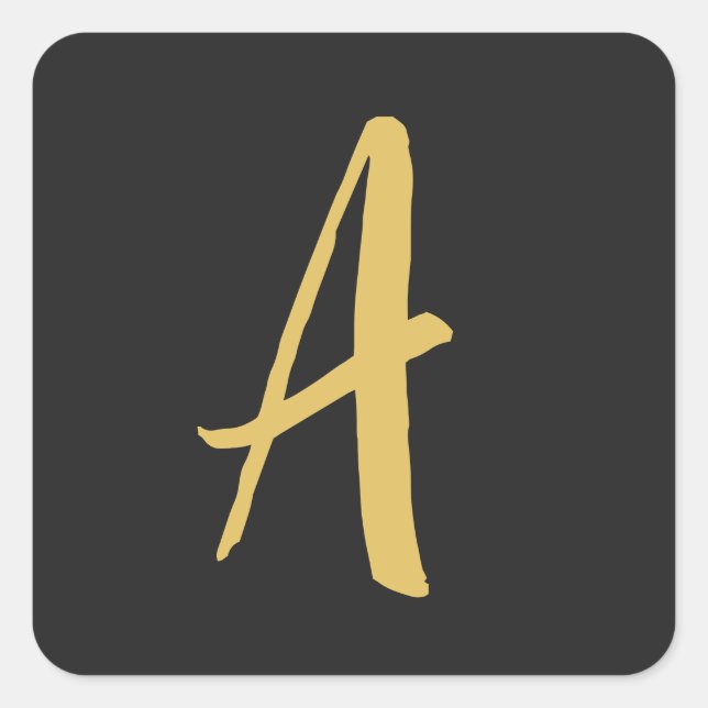 Grey Gold Colour Monogram Professional Calligraphy Square Sticker (Front)