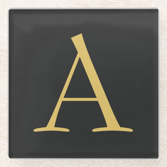 Grey Gold Colour Monogram Professional Glass Coaster (Front)
