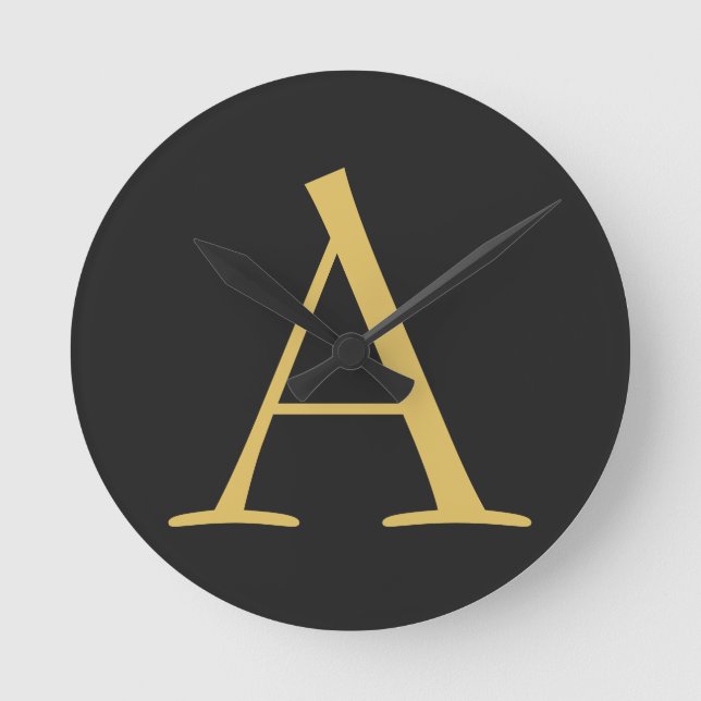 Grey Gold Colour Monogram Professional Round Clock (Front)