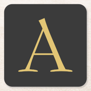 Grey Gold Colour Monogram Professional Square Paper Coaster