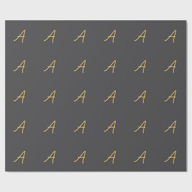 Grey Gold Colour Monogram Professional Wrapping Paper (Flat)
