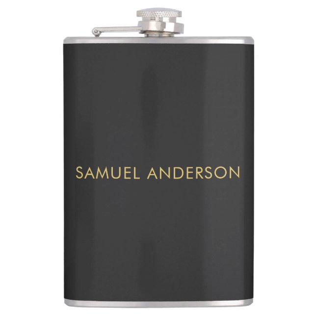 Grey Gold Colour Professional Add Name Hip Flask (Front)