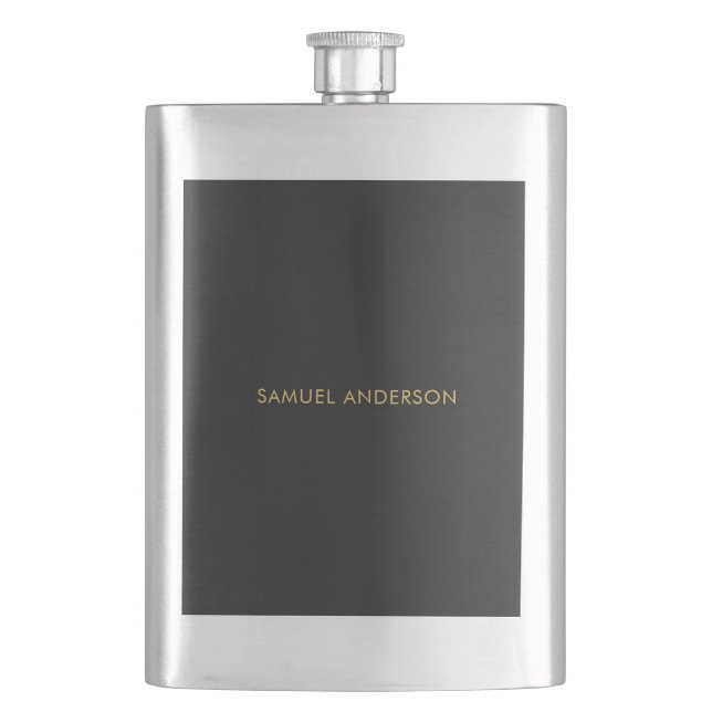 Grey Gold Colour Professional Add Name Hip Flask (Front)