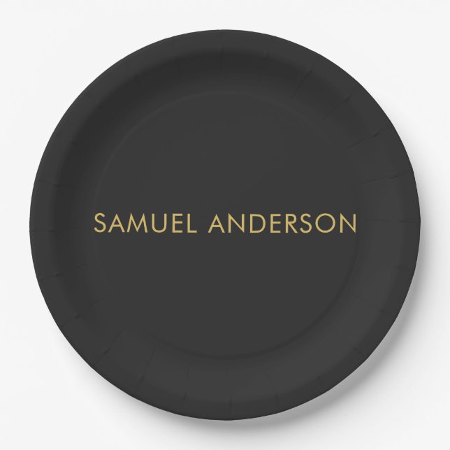 Grey Gold Colour Professional Add Name Paper Plate (Front)