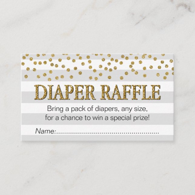 Grey Gold Elegant Baby Shower Diaper Raffle Ticket Enclosure Card (Front)