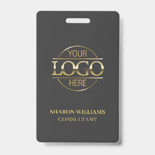 Grey & Gold Employee ID with Custom Business Logo Badge