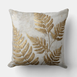 Grey Gold Fern Leaves Cushion