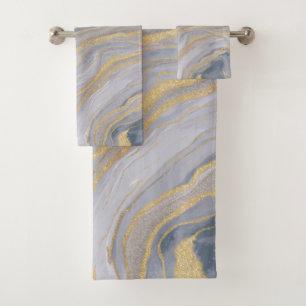 Grey Gold Fluid Liquid Painting Bath Towel Set