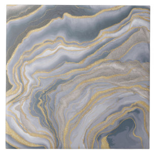 Grey Gold Fluid Liquid Painting Ceramic Tile