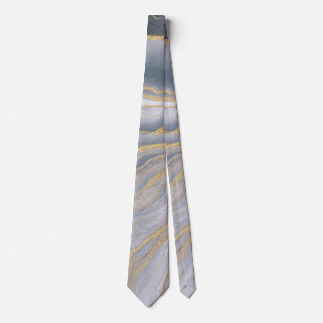 Grey Gold Fluid Liquid Painting Tie (Front)