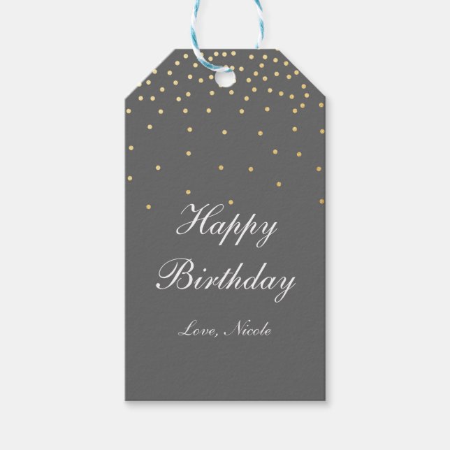 Grey & Gold Foil Confetti Dots Party Gift Tag (Front)