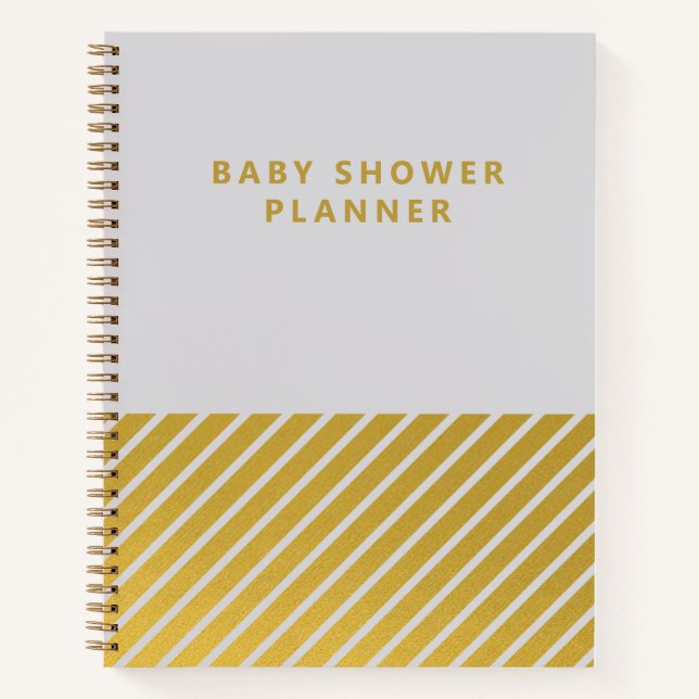 Grey Gold Foil Minimalist Baby Shower Planner Notebook (Front)