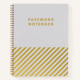 Grey Gold Foil Stripes Minimal Password Notebook