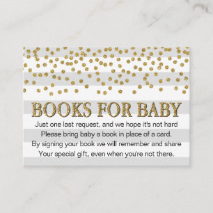 Grey Gold Glitter Neutral Baby Shower Book Request Enclosure Card