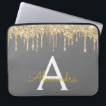 Grey Gold Glitter Sparkle Monogram Laptop Sleeve<br><div class="desc">Charcoal Grey (Grey) and Gold Faux Dripping Modern and Elegant Girly Glitter and Sparkle Elegant Monogram Case. This case can be customised to include your initial and first name.</div>