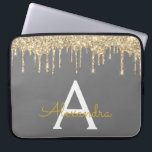 Grey Gold Glitter Sparkle Monogram Laptop Sleeve<br><div class="desc">Charcoal Grey (Grey) and Gold Faux Dripping Modern and Elegant Girly Glitter and Sparkle Elegant Monogram Case. This case can be customised to include your initial and first name.</div>