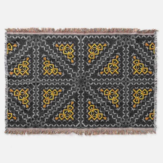 Grey gold gradient relief in kaleidoscope triangle throw blanket (Front)