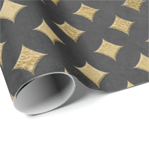 Grey Gold Grungy Diamond Cut Art Deco Graphite Wrapping Paper