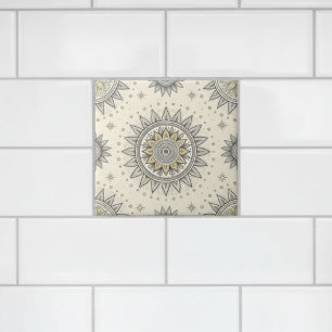 Grey Gold Mandala Pattern Ceramic Tile