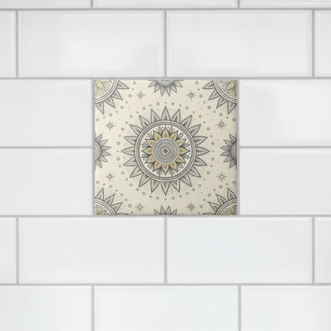 Grey Gold Mandala Pattern Ceramic Tile (Creator Uploaded)