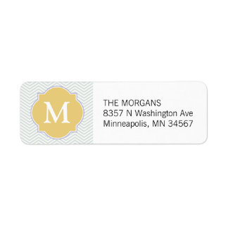 Grey & Gold Modern Chevron Custom Monogram Return Address Label