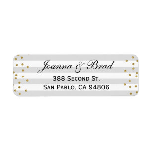 Grey Gold Modern Wedding Couple Return Address Label