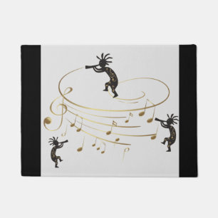 Grey Gold Music Note Kokopelli Rug