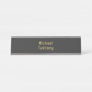 Grey Gold Professional Trendy Minimalist Own Text Desk Name Plate