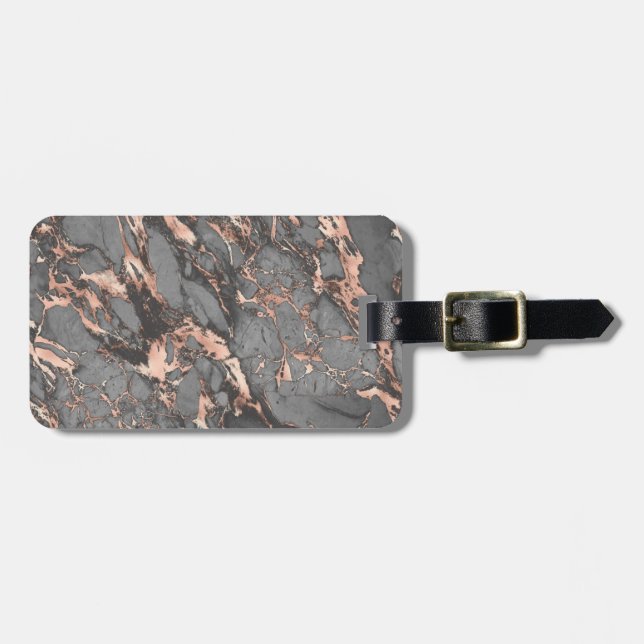 Grey gold rose marble modern design luggage tag (Front Horizontal)