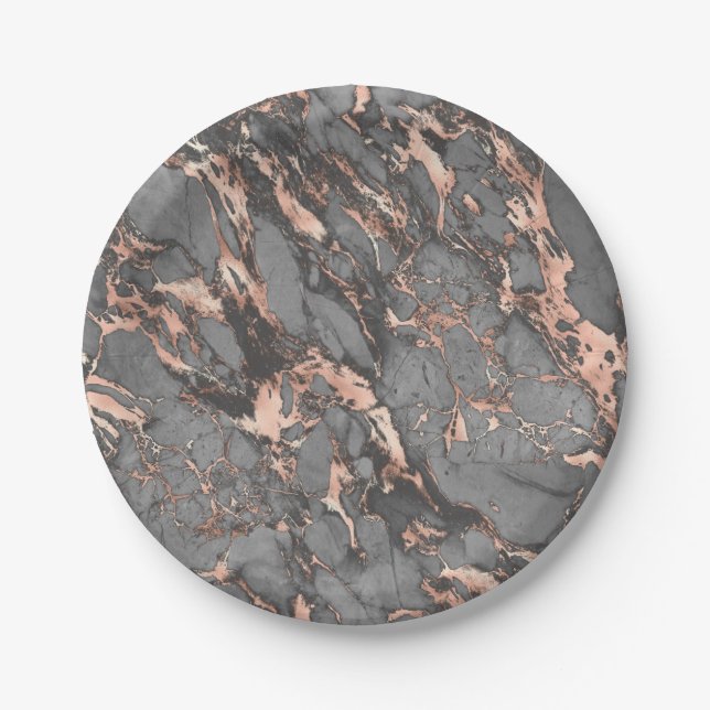 Grey gold rose marble modern design paper plate (Front)