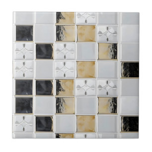 Grey Gold Small Tile Pattern