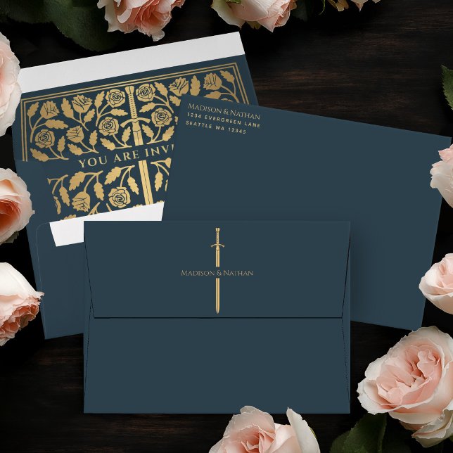Grey Gold Sword Royal Fantasy Wedding Envelope (Creator Uploaded)