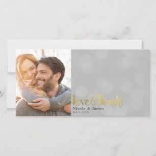 Grey Gold Wedding Photo Love & Thanks Thank You Card
