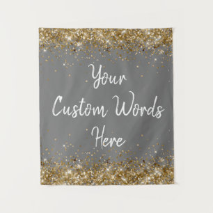 Grey Gold White Backdrop Birthday Party Photobooth Tapestry