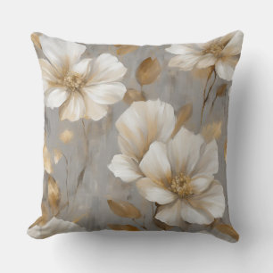 Grey Gold White Floral Home Decor Cushion