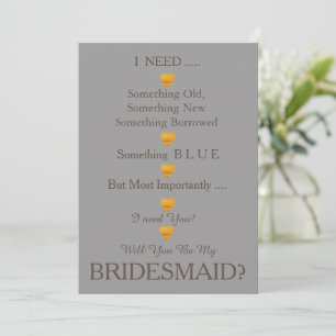 Grey & Gold with Heart Will You Be my Bridesmaid I Invitation