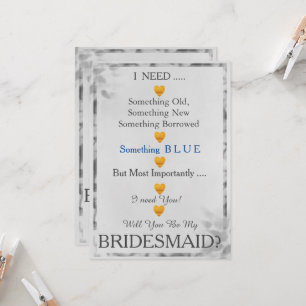 Grey & Gold with Heart Will You Be my Bridesmaid Invitation